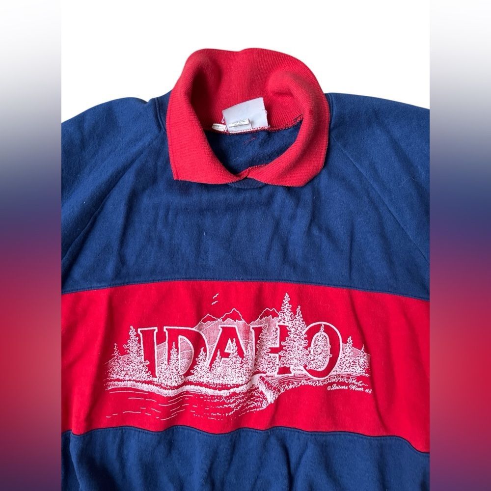 Vintage 1980s Idaho Rugby Sweatshirt with Collar Size Large Retro Preppy